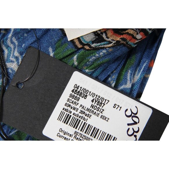 Saint Laurent Unisex SS16 Surf Palmeraie Hawaiian Print Scarf Blue Cashmere Silk - Picture 8 of 9